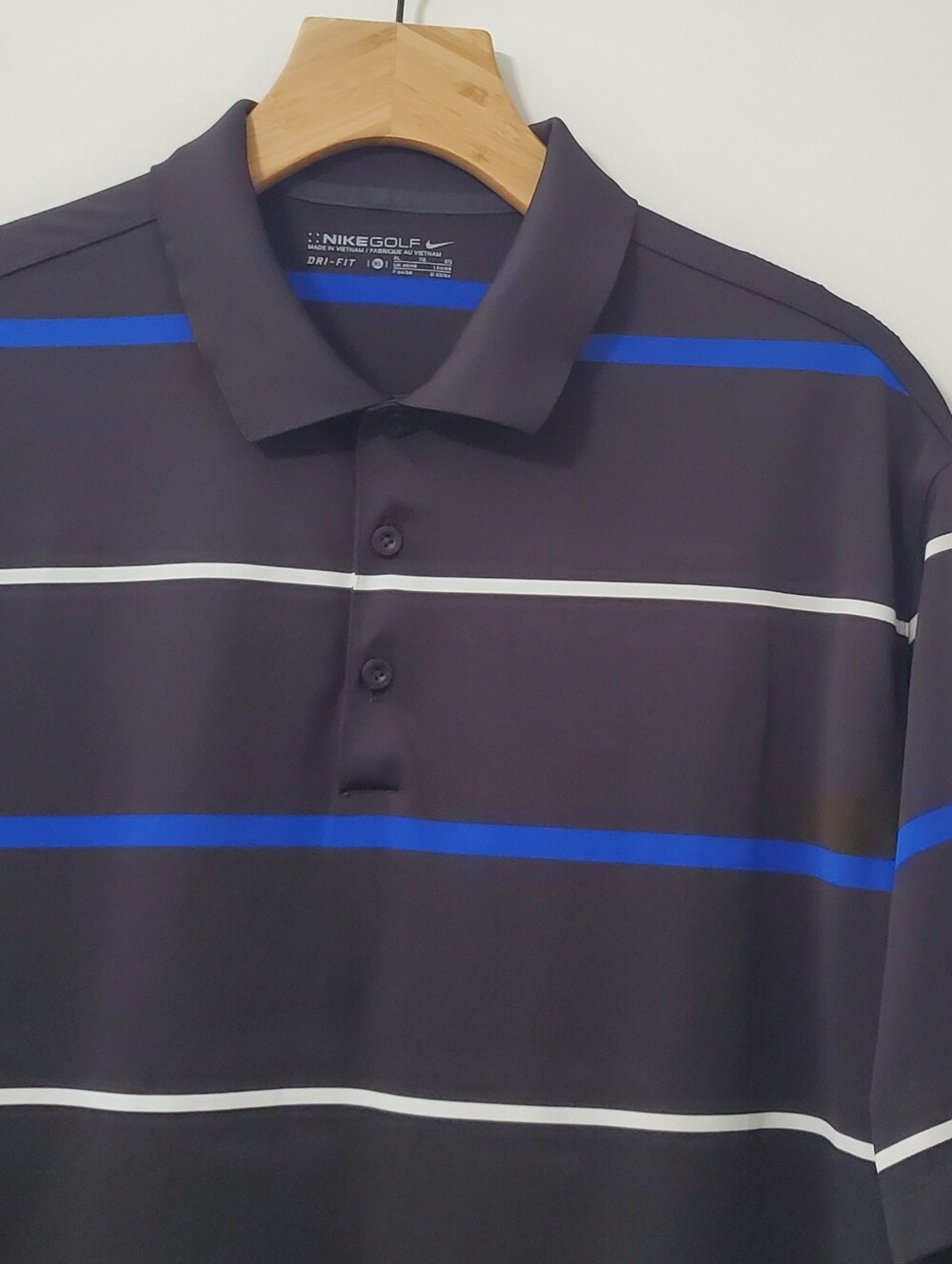 Nike Golf Dri Fit Polo Shirt Black Striped Mens XL